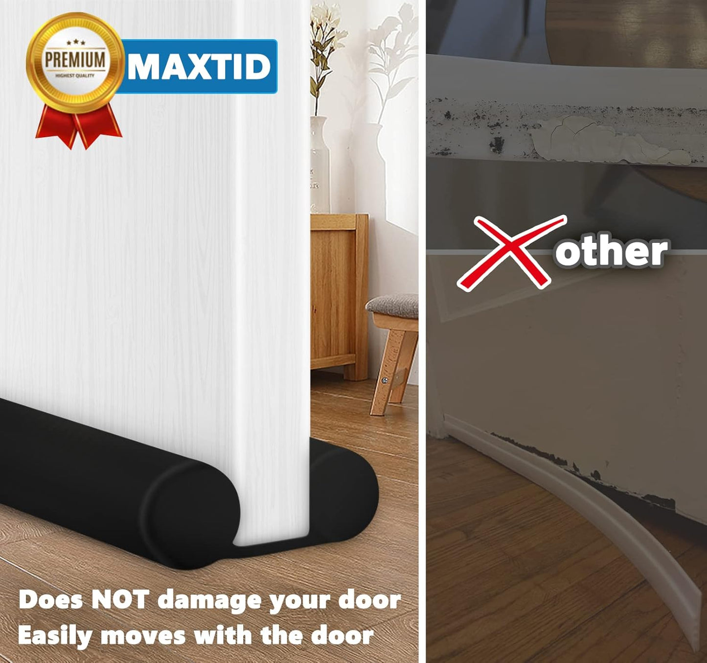 MAXTID Under Door Draft Stopper for Bottom of Doors 38" Black Door Blocker Noise ReducerLight Cold Air Guard Breeze Sound Proof Door Sweep Weather Stripping Door Seal Insulation Strip Gap Filler