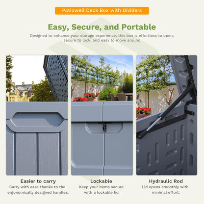 Patiowell 100 Gallon Resin Deck Box, Waterproof Large Outdoor Storage Box for Patio Furniture and Garden Tools, Black