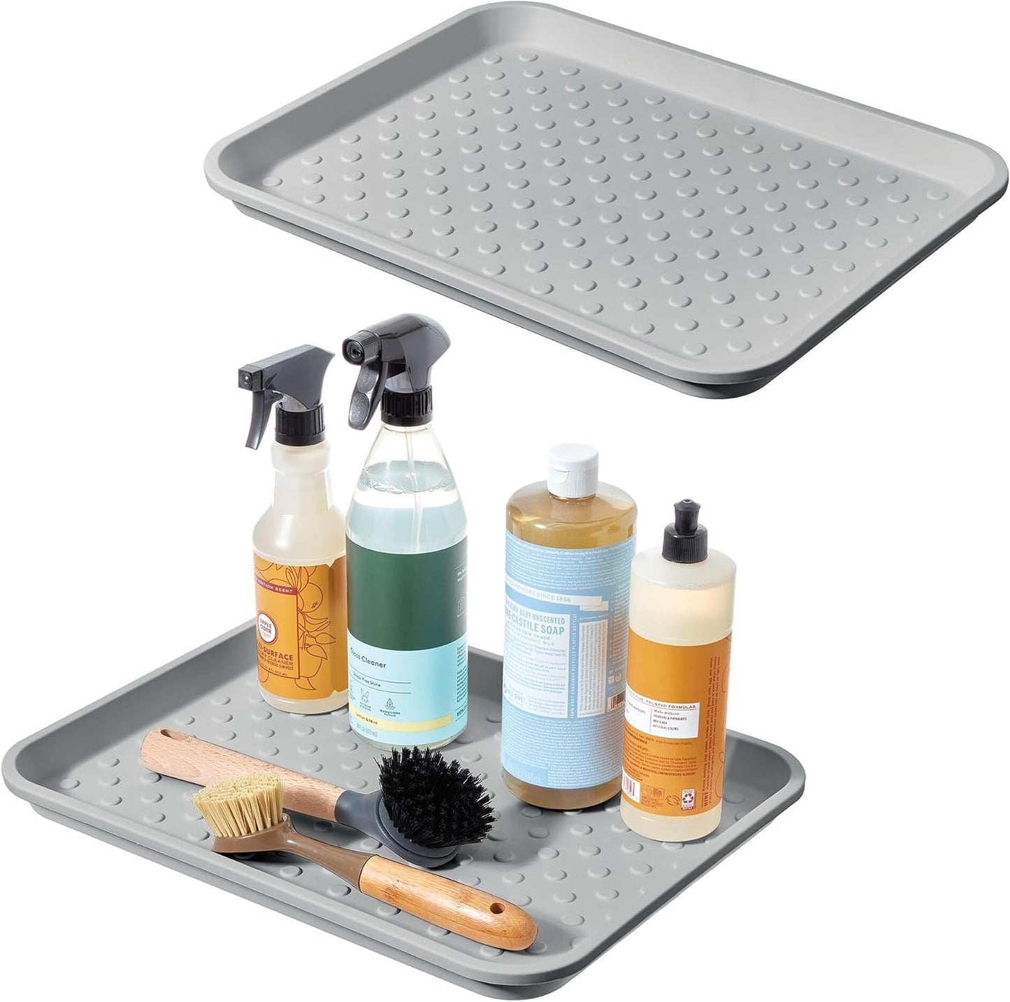 iDesign Plastic Under Sink Mat Tray for Kitchen Cabinet, Bathroom, Entryways, Office, Mudroom, College Dorm, (Set of 2), 17" X 13" X 2", Black | For Kitchen Cabinet, Bathroom, Entryways, Office, Mudroom