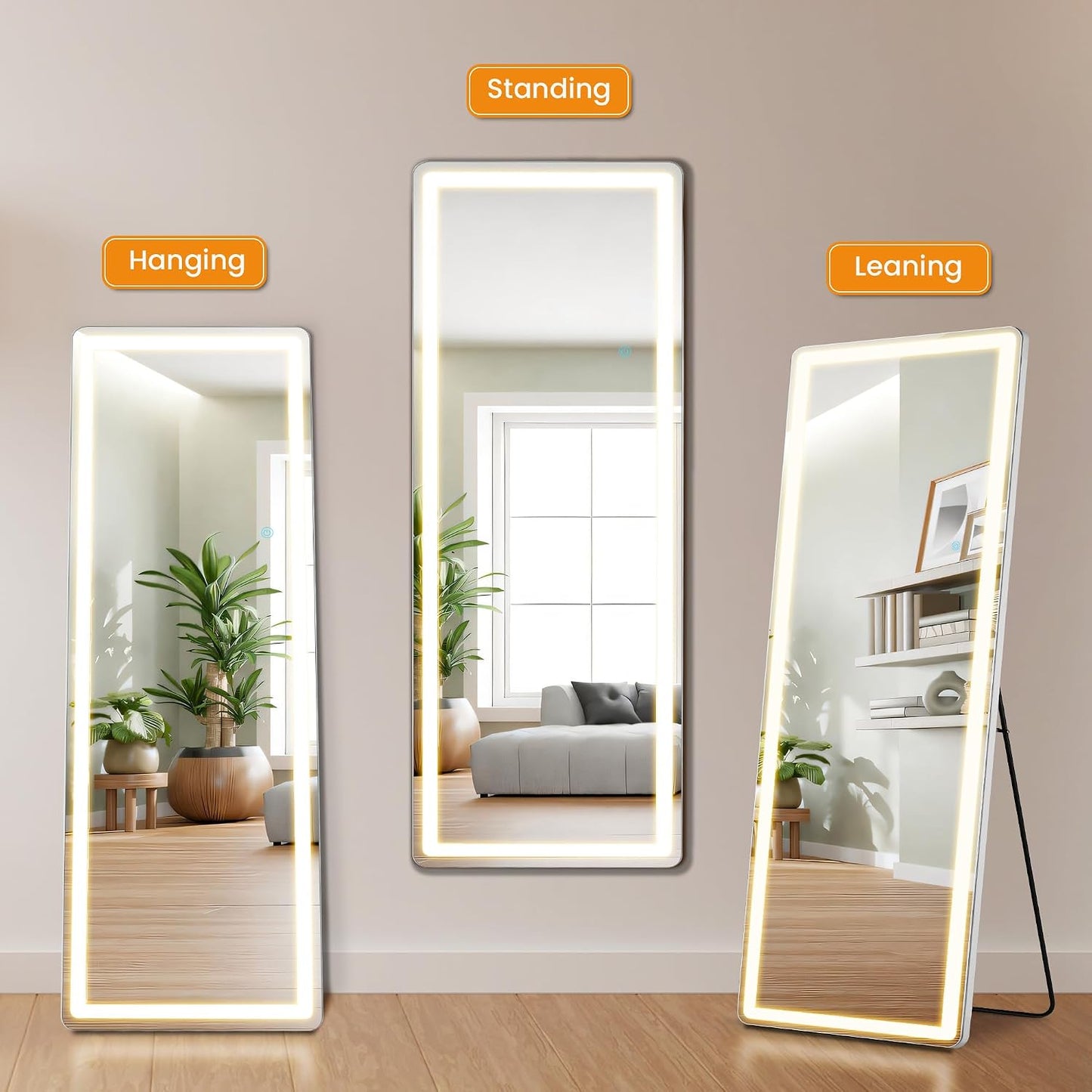 Arched Mirror Full Length, Upgraded 16"x59" Body Wall Mirrors with Shatter-Proof Glass, Floor Standing, Hanging or Leaning, Tall Arch Mirror with Stand Aluminum Alloy Frame for Bedroom, Black