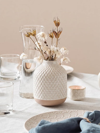 Small Boho Vase for Decor,Rustic Farmhouse Vase for Pampas Grass,Eucalyptus Set and Tiny Stem Flowers,Ceramic for Centerpieces, 5.3 Inch,Wave-Arctic White