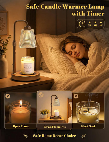 Candle Warmer Lamp with Timer Dimmable, Wax Warmer for Scented Jar Candles, Adjustable Height Candle Lamp for Home Decor, Birthday Gifts for Women Mom House Warming Gifts, Matte Black