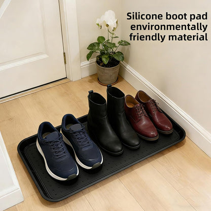 Yunseity Silicone Shoe Tray with Lip Non Slip Heavy Duty Boot Mat Organizer, Boot Tray for Front Door Entryway Indoor Outdoor Use (Black)