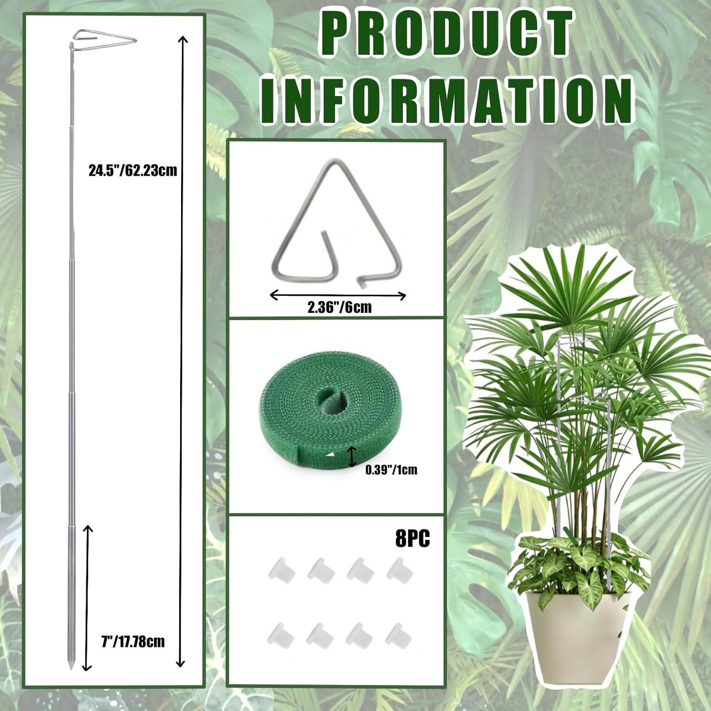 6 Pack Extendable Metal Plant Stakes, Length Scalable from 7IN to 24.5IN Plant Support Stake，with Plant tie Tape Extendable Plant Stakes for Indoor Plants Flowers, Tomatoes