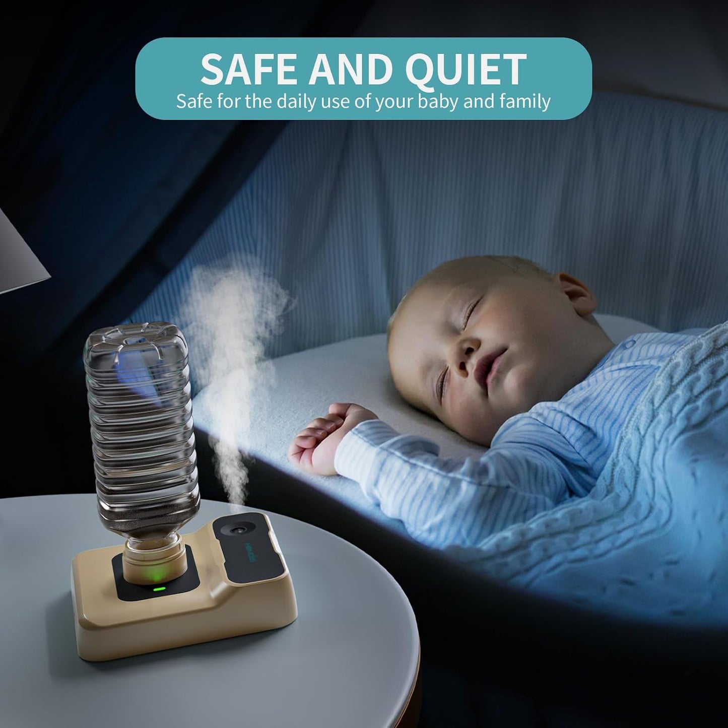 Travel Humidifier, Portable Small Humidifier for Plants, Bedroom, Office, Hotel or Car, Battery Operated Mini Cool Mist Humidifiers, Quiet 23dB, Auto-off, Night Light & BPA-Free, White
