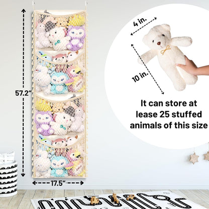 Ofiray-home Cotton Over The Door Stuffed Animal Storage | Toy Organizer for Storage Plush Toys, Stuffed Animal Holder with 4 Large Pockets, Hanging Door Organizer for Nursery