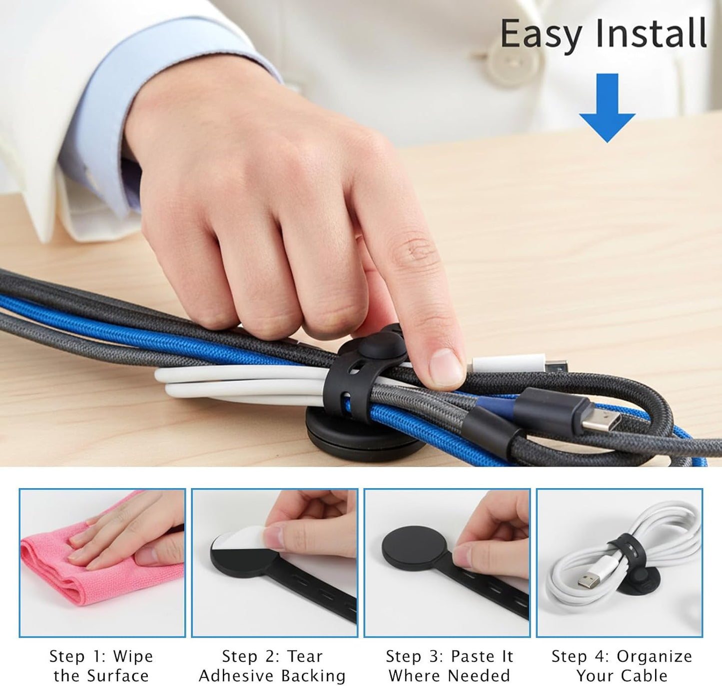 Cord Clips 12 Pack Cable Management Cord Organizer Silicone Hook and Loop Cable Ties Adjustable Wire Organizers Black Cable Ties Straps for Cords Holder Video Home Office Essentials Electronics
