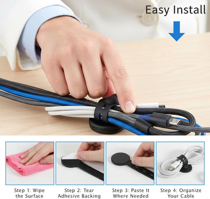 Cord Clips 12 Pack Cable Management Cord Organizer Silicone Hook and Loop Cable Ties Adjustable Wire Organizers Black Cable Ties Straps for Cords Holder Video Home Office Essentials Electronics