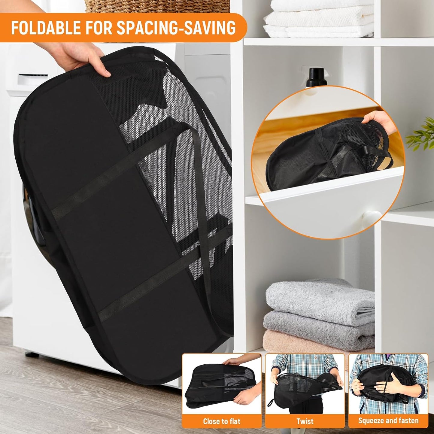 Collapsible Laundry Baskets with 3 Compartment, 150L Tear-proof Pop Up Hamper, Foldable Laundry Basket with Tote Handles, Dirty Clothes Hamper for Laundry, Bedroom, Bathroom, Dorm Grey