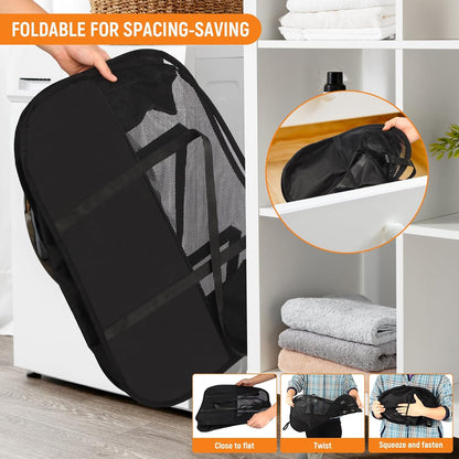 Collapsible Laundry Baskets with 3 Compartment, 150L Tear-proof Pop Up Hamper, Foldable Laundry Basket with Tote Handles, Dirty Clothes Hamper for Laundry, Bedroom, Bathroom, Dorm Grey