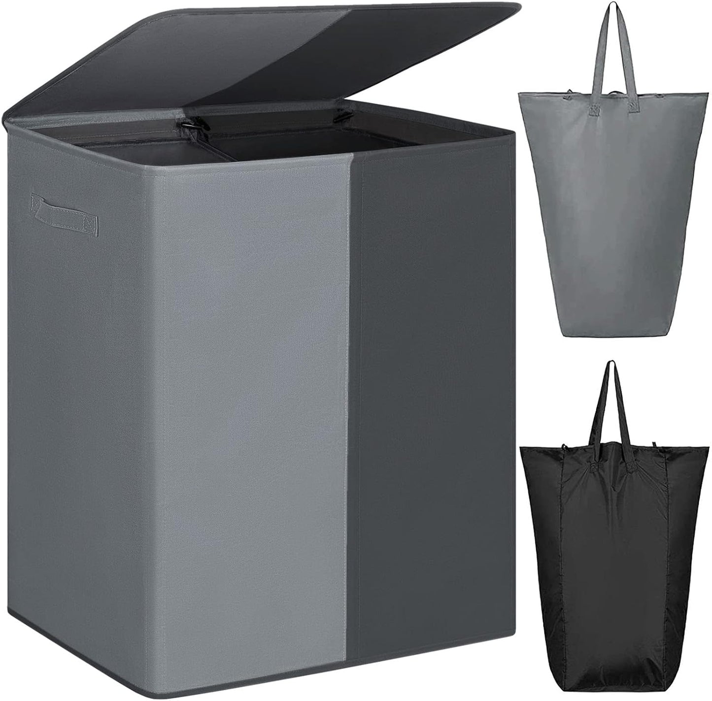 WOWLIVE Double Laundry Baseket with Lid and Removable Laundry Bags,154L Large Laundry Hamper 2 Section Collapsible Dirty Clothes Hamper for Laundry Room,College Dorm,Bathroom,Black and Beige