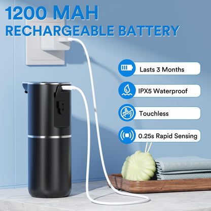 Automatic Soap Dispenser with Smart Digital Display, Touchless Rechargeable Hand & Dish Liquid Soap Dispenser for Kitchen & Bathroom - 6 Adjustable Level, Wall Mounted, 380ml IPX5 Waterproof