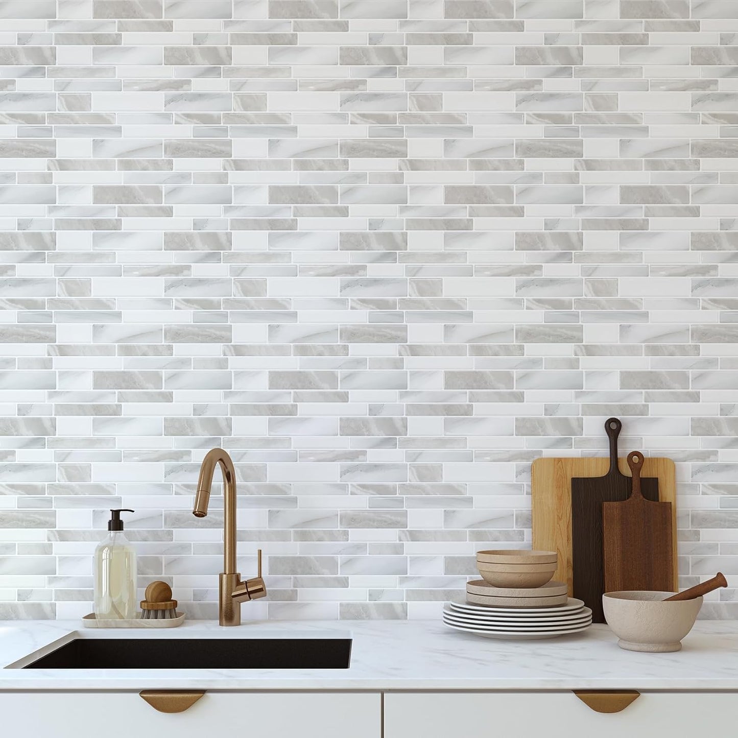 STICKGOO Thicker Design Peel and Stick Tile Backsplash, 12”×12” Stick on Backsplash for Kitchen, Self Adhesive Tile Stickers for Kitchen Backsplash and Bathroom(10 Sheets, Vintage Stone)