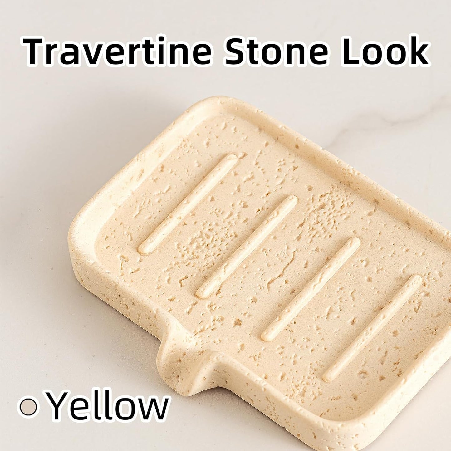 Soap Dish, Bar Soap Holder, Travertine Stone Look, Off White | Self Draining,Sponge Holders Tray for Shower,for Dispenser,Scrubber,Bottle,Cup on Bathroom Kitchen Bathtub Sink or Counter