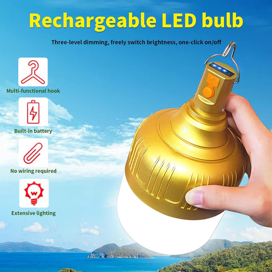 Lurinenna-2 Pack Outdoor Waterproof Rechargeable Light Bulbs,Super Bright LED Camping Bulb,IP65 Waterproof Emergency Light for Power Outage,Tent,Patio,Garage, Hurricane,USB Charging Portable Bulb
