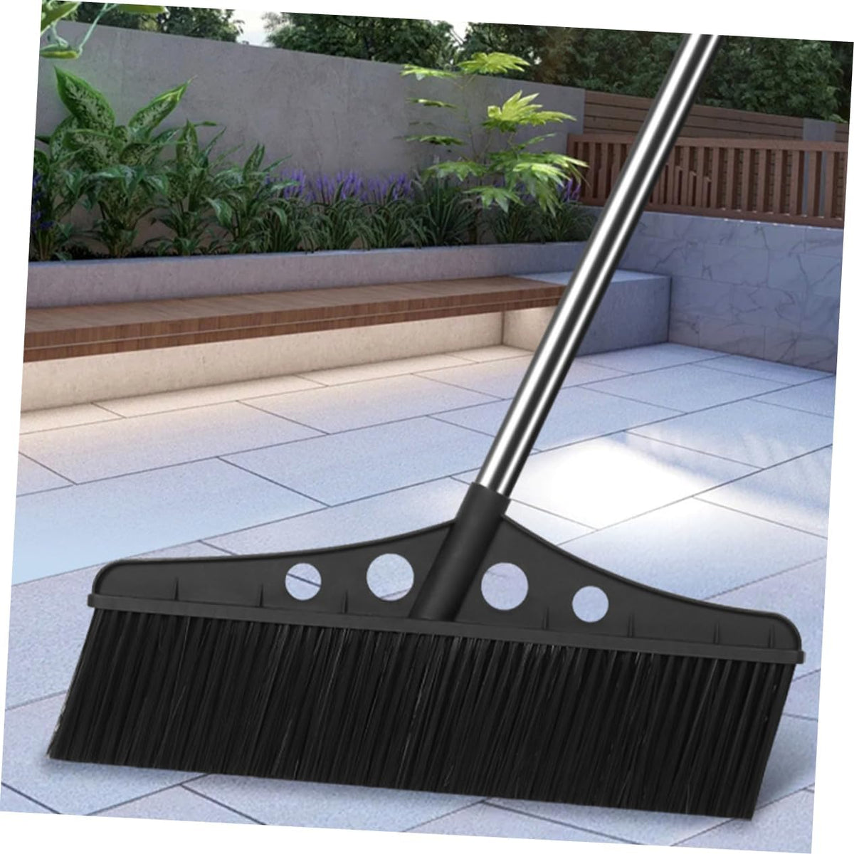 Wide Broom Handle Heavy Duty Outdoor Scrub Brush for Garden Cleaning Detachable Stainless Steel Sweeper for Patios Decks and Courtyards