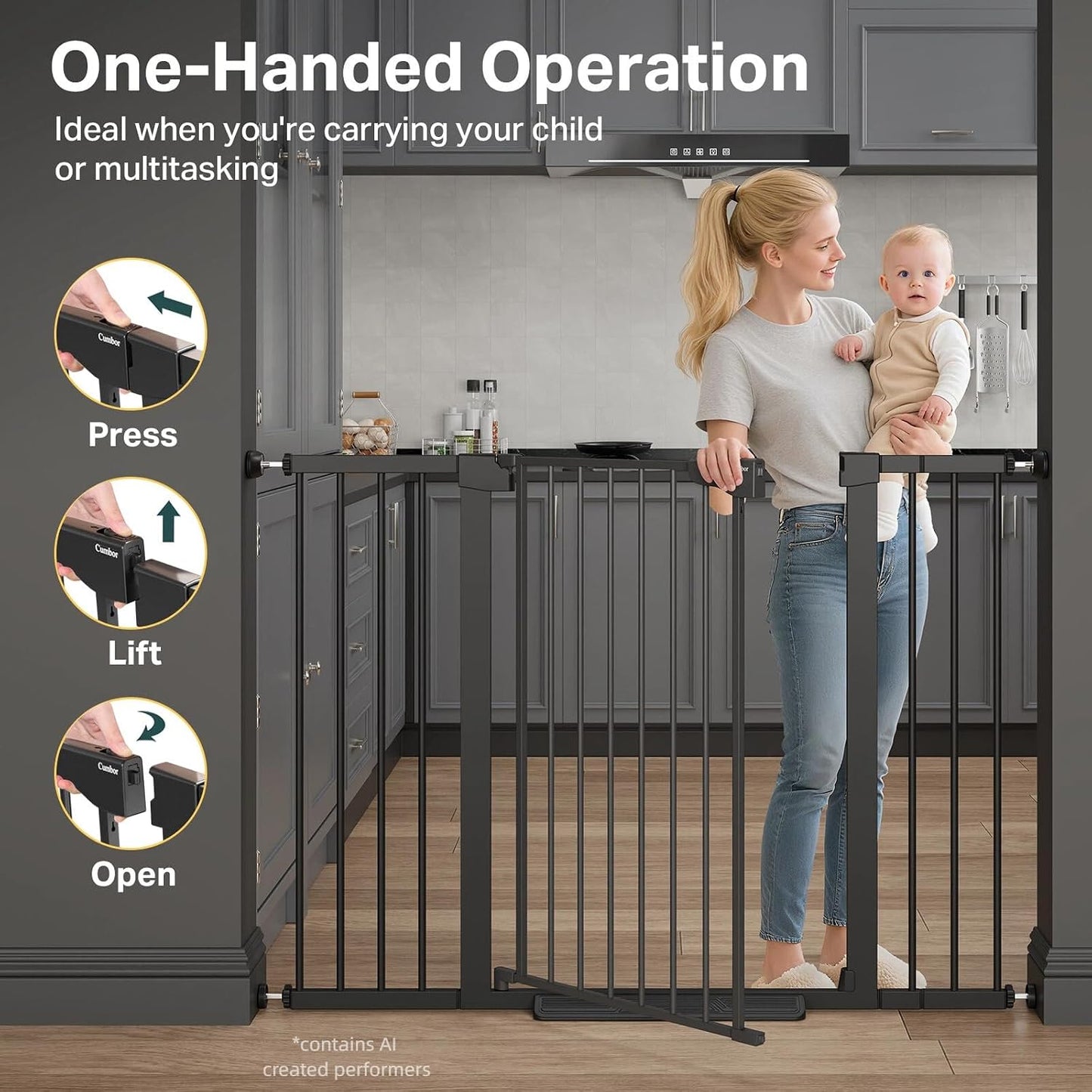 Cumbor 29.7-48" Baby Gate for Stairs, Mom's Choice Awards Winner-Dog Gate for Doorways, Auto Close Safety Pet Gate for Dogs Indoor, Easy Install Pressure Mounted Child Gate with Walk Thru Door, Brown