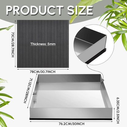 Tandefio 28" x 30" x 2.5" Washing Machine Drain Pan Washing Machine Tray for Floor Protection Heavy Duty 304 Stainless Steel Dishwasher Leak Pan with Drain Hole and Anti-slip Bottom Pad