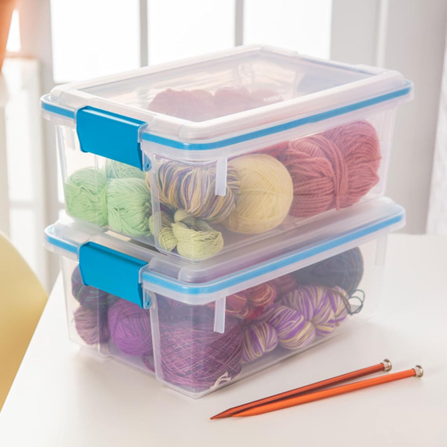 Sterilite 4-Pack Gasket Box, Home Storage Organizer Bins with Lids, 37 Quart – Stackable Clear Plastic Containers for Bedroom, Bathroom, Garage, Basement, or Attic