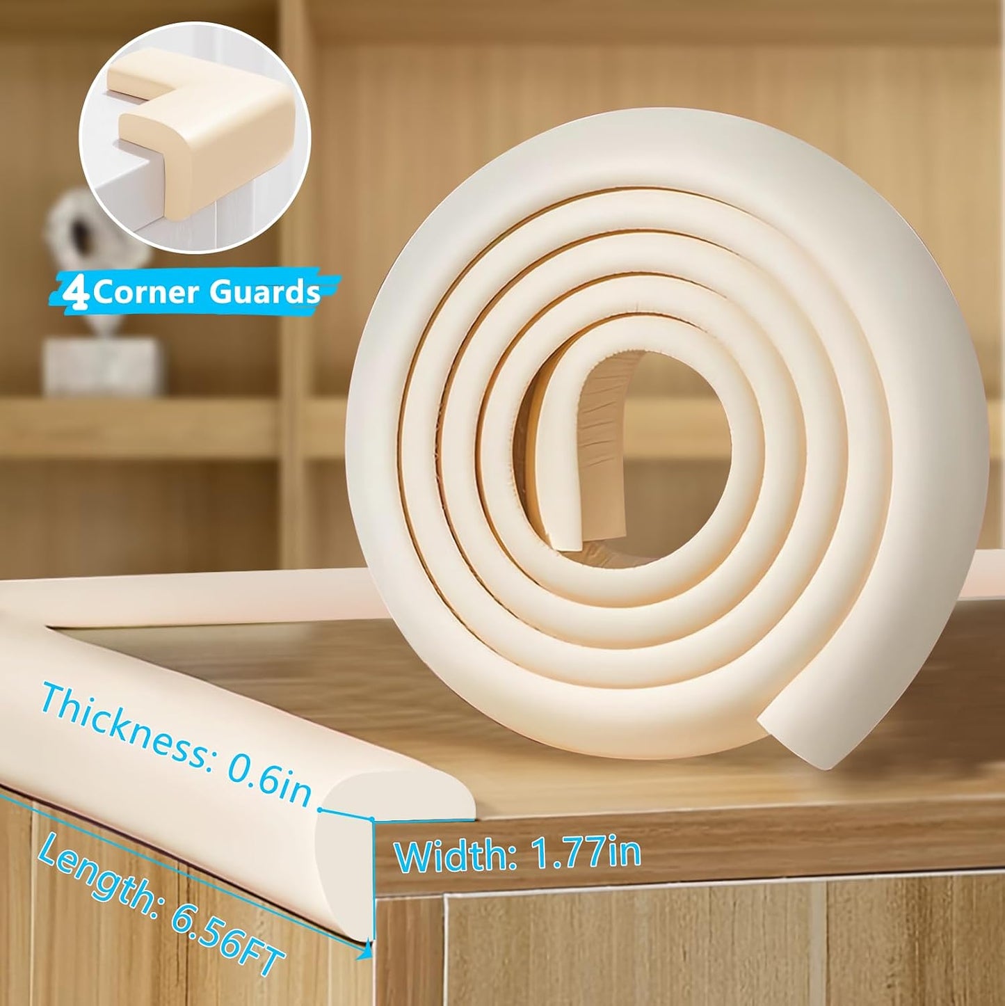 ZOMPAGO Baby Edge Protector Roll (6.56FT) & 8 Corner Guards - White Foam Furniture Corner Protectors - Baby Proof Corners and Edges for Table, Wall, Bed Frame - Baby Proofing Safety Bumpers