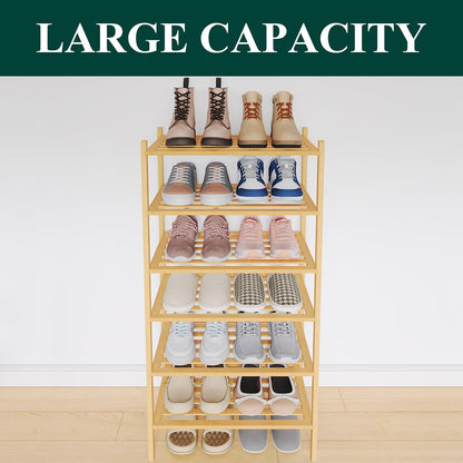 Smiry Bamboo Shoe Rack, 3 Tier Free Standing Wooden Shoe Organizer, Stackable Wood Shoe Storage Shelf for Closet, Entryway, 5 Horizontal Slats, 26.8"x11"x18.3", Natural