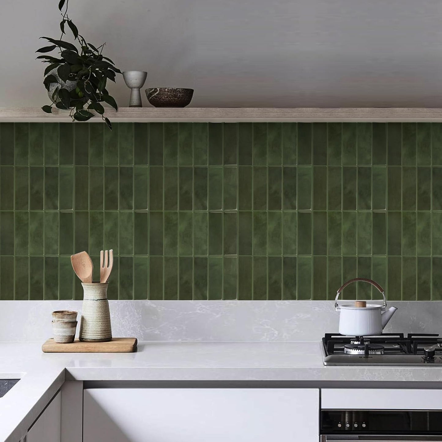 Peel and Stick Subway Backsplash Tiles, 5 Pack, 12 x 12 in, Almond | extra thick 3D wall panels, heat and water resistant wall panels, easy DIY kitchen, bathroom, laundry, fireplace wall décor