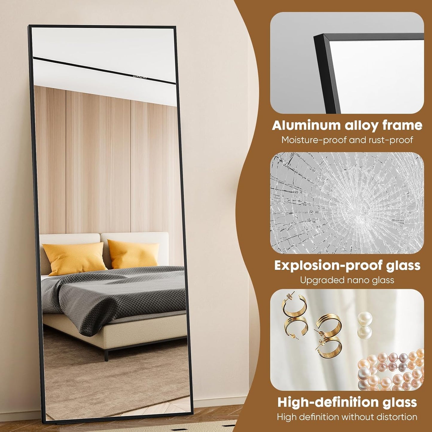 Mirror Full Length, 71 x 26 Inches Floor Mirror with Stand, XX-Large Arch Gold Mirrors for Bedroom, Dressing Room, Home Decor, Gold