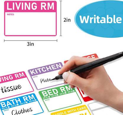 320 Count Home Moving Labels- 3 x 2 inches, Removable Packing Box Stickers, 8 Designs Waterproof Color Coded Moving Stickers with Fragile and Blank Labels