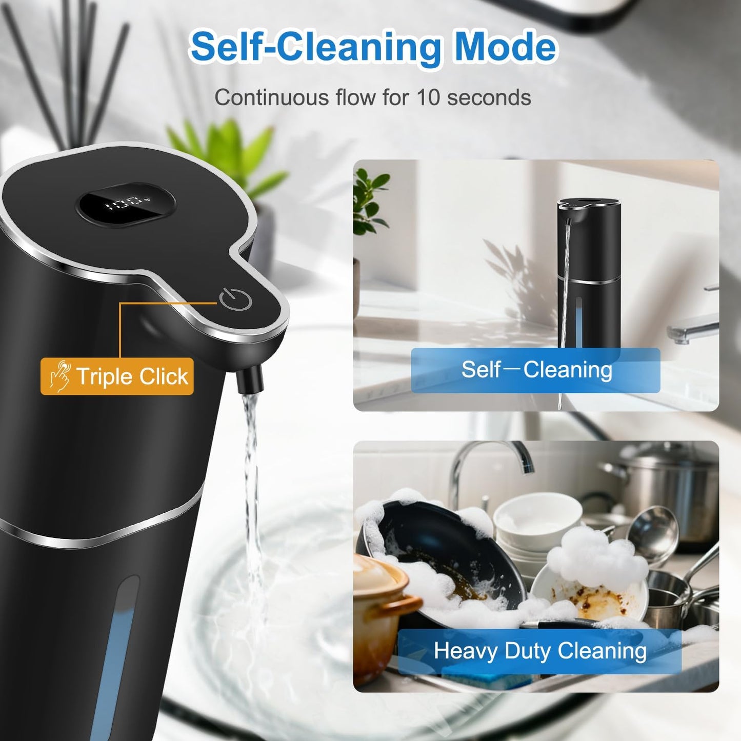 Automatic Foaming Soap Dispenser with Digital Display, 6-Level Foam Adjustable, Rechargeable, 12.8oz/ 380ml Wall Mounted Touchless Hands Free Auto Dispenser for Kitchen, Bathroom, Hotel, Restaurant
