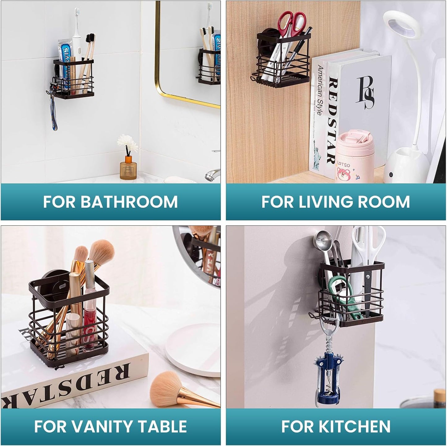 TAILI Upgraded Bathroom Mirror Suction Cup Toothbrush Holder with Razor Hook, Visible Safety Indicator, Large Capacity Inverted Trapezoid Design, Removable Shower Caddy for Toothbrush, Toothpaste, etc