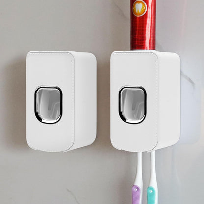 2 Slot Toothbrush Holder and Toothpaste Dispenser Wall Mounted, Automatic Toothpaste Squeezer, 2 in 1 Tooth Brush Toothpaste Organizer for Shower (Grey)