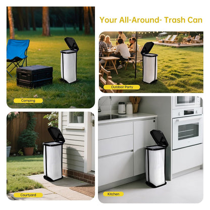 Portable Trash Bag Holder Collapsible Trash Can with Lid, Trash Can for Outdoor Indoor Camping, Kitchen, Party, 15 Gallon Trash Bag Stand