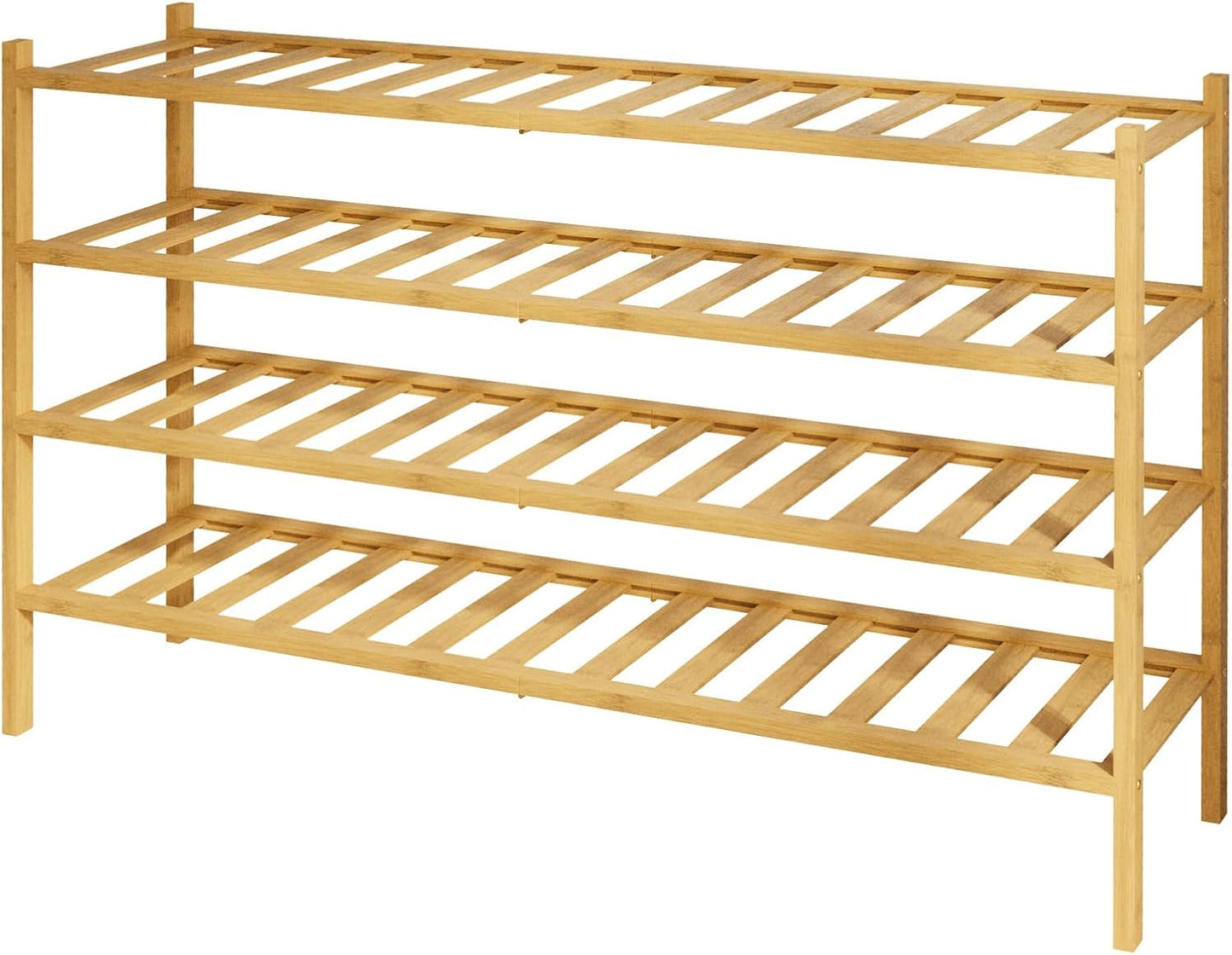 Kitsure Bamboo Wooden Shoe Rack for Closet - Stackable Shoe Organizer with Modular Structure, Space-Saving Shoe Shelf for Entryway, Living Room, Bedroom, 26.8" x 11" x 18.9", Natural