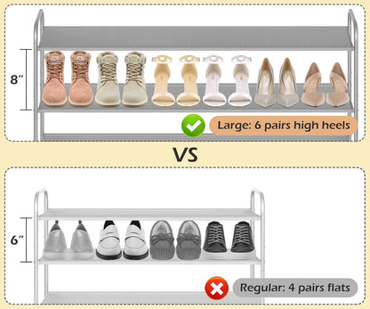 MISSLO 3-Tier Long Shoe Rack for Closet Shoe Organizer for Closet Floor Entryway Storage Stackable Wide Shoe Shelf Stores 24 Pairs of Men Sneakers, Black