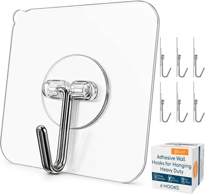 GLUIT Adhesive Wall Hooks for Hanging Heavy Duty 22 lbs Hooks for Walls No Drill, Towel Sticky Clear Hook, Waterproof, Home, Bathroom, Kitchen, Office, and Outdoor 12 Pack