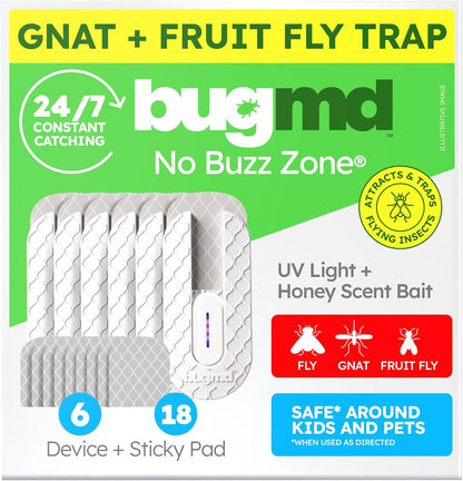 BugMD No Buzz Zone Fruit Fly Traps for Indoors with Honey Scent Bait & UV Light – Gnat Traps for House Indoor, Plug in Fly Trap Indoor, Bug Zapper Alternative, Mosquito Trap for Home