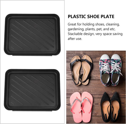 Toddmomy Small Boot Tray for Entryway Indoor: 15.7" x 11.8" Plastic Shoe Tray, Waterproof Dog Food Mat, Multipurpose Drip Plate for Plant, Car Trunk and Mudroom - Black