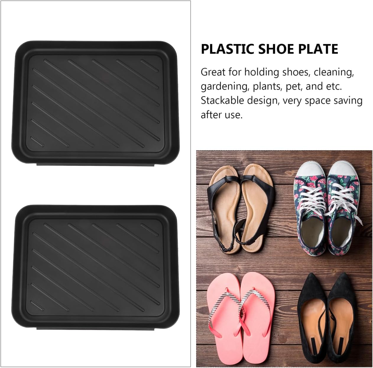 Garneck Multipurpose Plastic Shoe Tray Black Textured Boot Mat 30x40cm Plastic Utility Shoe Trays Waterproof Entryway Boot Storage Mat for Car Trunk Storage Entryways Decks Patios