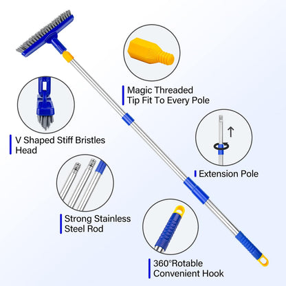 ITTAR Grout & Scrub Brush Combo, Floor Scrubber with Long Handle, Multi-Purpose Stiff Bristles Cleaning Brush Set for Tile, Grout, Deck, Kitchen, Shower Floor (2 Pcs)