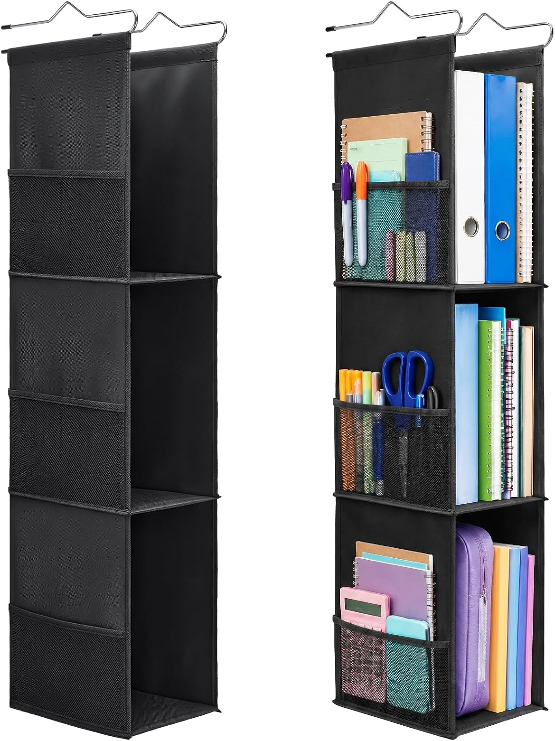 3-Shelf Hanging Locker Organizer for School, 600D Oxford Fabric Locker Shelf Organizer with 6 Mesh Side Pockets, Portable Hanging Storage for Work, Gym, and Closet Lockers