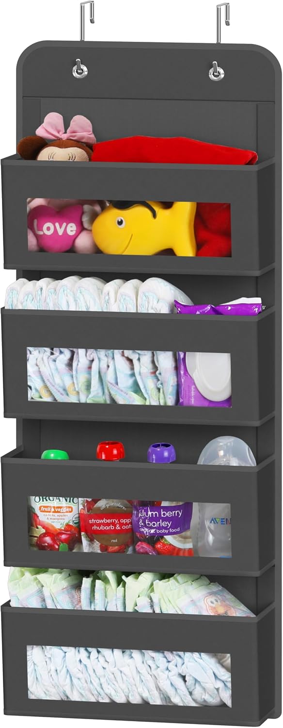 Simple Houseware 6 Clear Window Pocket Over Closet Door Storage Hanging Organizer for Bedroom, Bathroom, Pantry, Beige