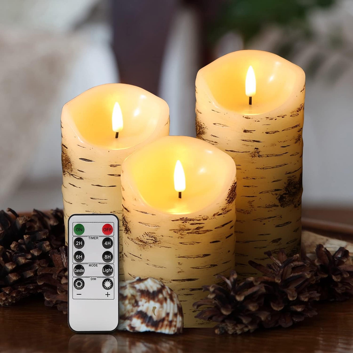 Eywamage Ivory Flameless Pillar Candles with Remote, Flickering Realistic LED Battery Wax Candles Set of 3, Φ 3" H 4" 5" 6"