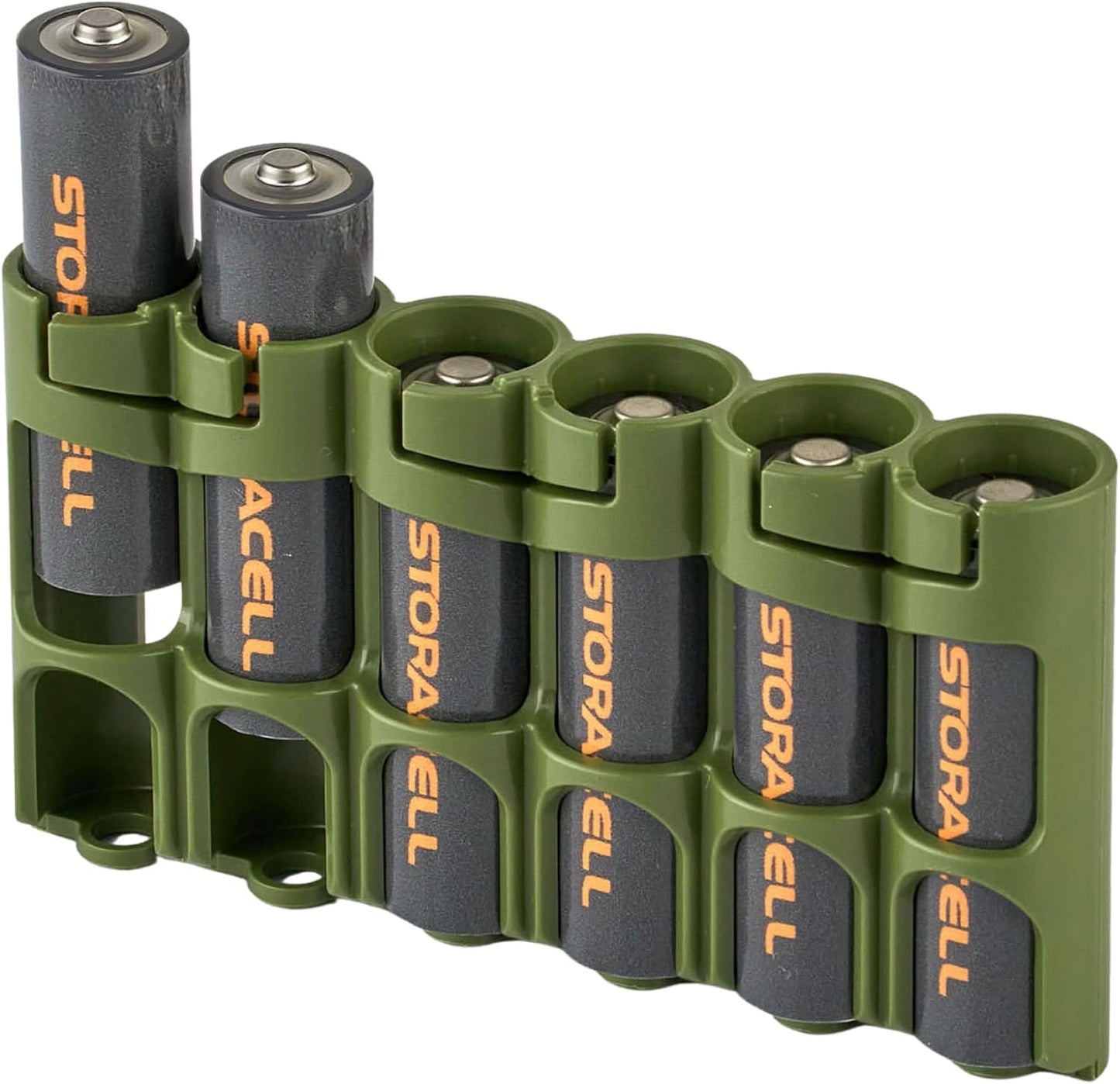 Storacell Slimline AA-6 Battery Storage Caddy and Dispenser (Pack of 2), Military Green, Holds 6 AA Batteries (Not Included), Durable & Compact Design, The Original Battery Caddy, Made in The USA