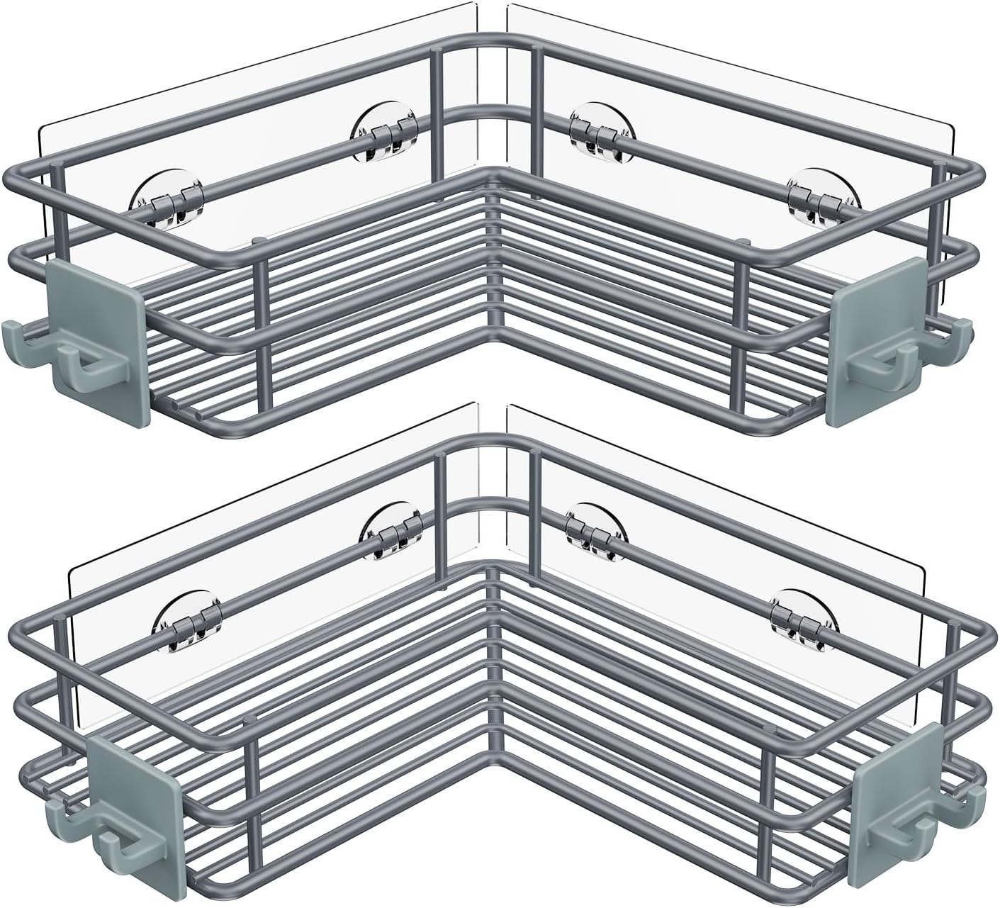 Nieifi Corner Shower Shelves Stainless Steel, Adhesive Shower Caddy Basket Rack with Hooks, Rust Proof for Bathroom Shelf Shampoo Holder (Silver, 2 Pack)
