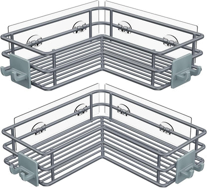 Nieifi Corner Shower Shelves Stainless Steel, Adhesive Shower Caddy Basket Rack with Hooks, Rust Proof for Bathroom Shelf Shampoo Holder (Silver, 2 Pack)