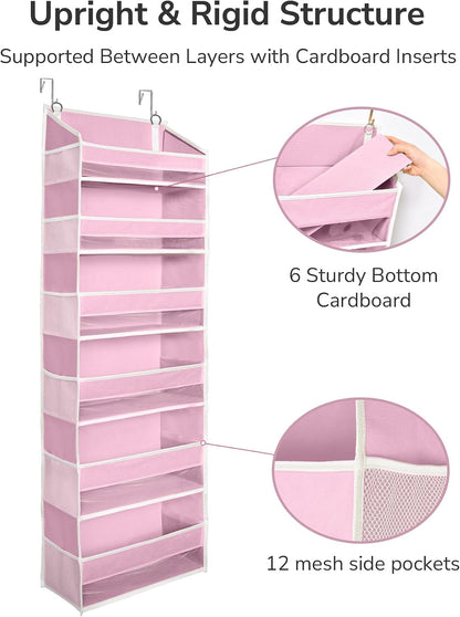 ULG Over The Door Organizer with 6 Large Pockets 12 Side Pockets, 50lbs Weight Capacity Door Hanging Organizer for Bedroom, Bathroom, Pantry, Nursery Storage, Beige