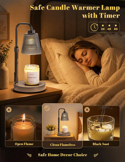 Candle Warmer Lamp with Timer Dimmable, Wax Warmer for Scented Jar Candles, Adjustable Height Candle Lamp for Home Decor, Birthday Gifts for Women Mom House Warming Gifts, Matte Black