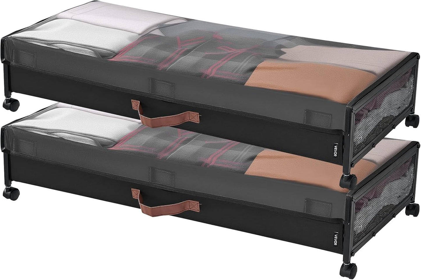 VEVOR Under Bed Storage with Wheels, 36.0 x 18.1 x 7.3 inch, Underbed Containers with Clear Lid, Underbed Shoe Organizer, Rolling Under the Bed Storage Bins for Clothes Shoes Blankets Bedroom, 2 Pack