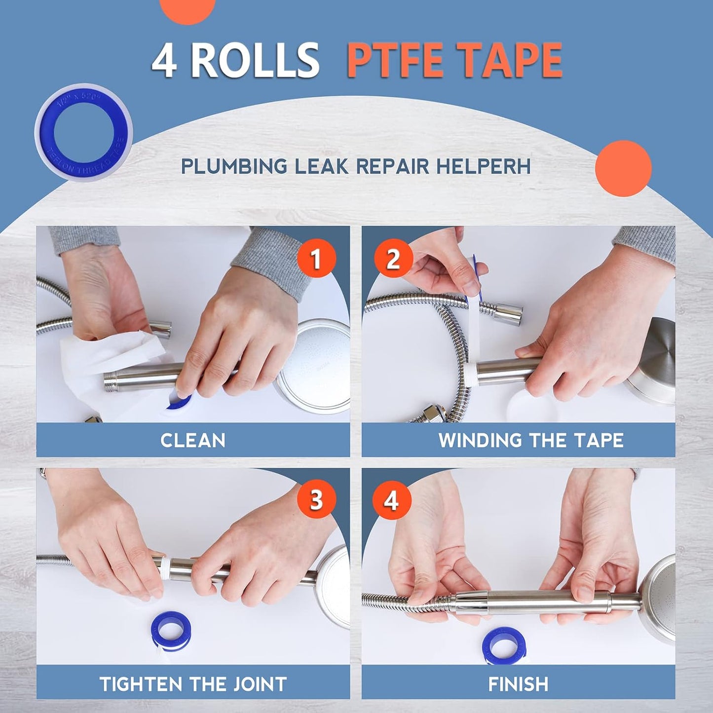 Teflon Tape,PTFE Plumbers Tape,for Sealing,Plumbing,Sealant,Thread Seal for Shower Head,Water Pipe,Prevent Leakage,(1 Roll,1/2 Inch X 520 Inches).