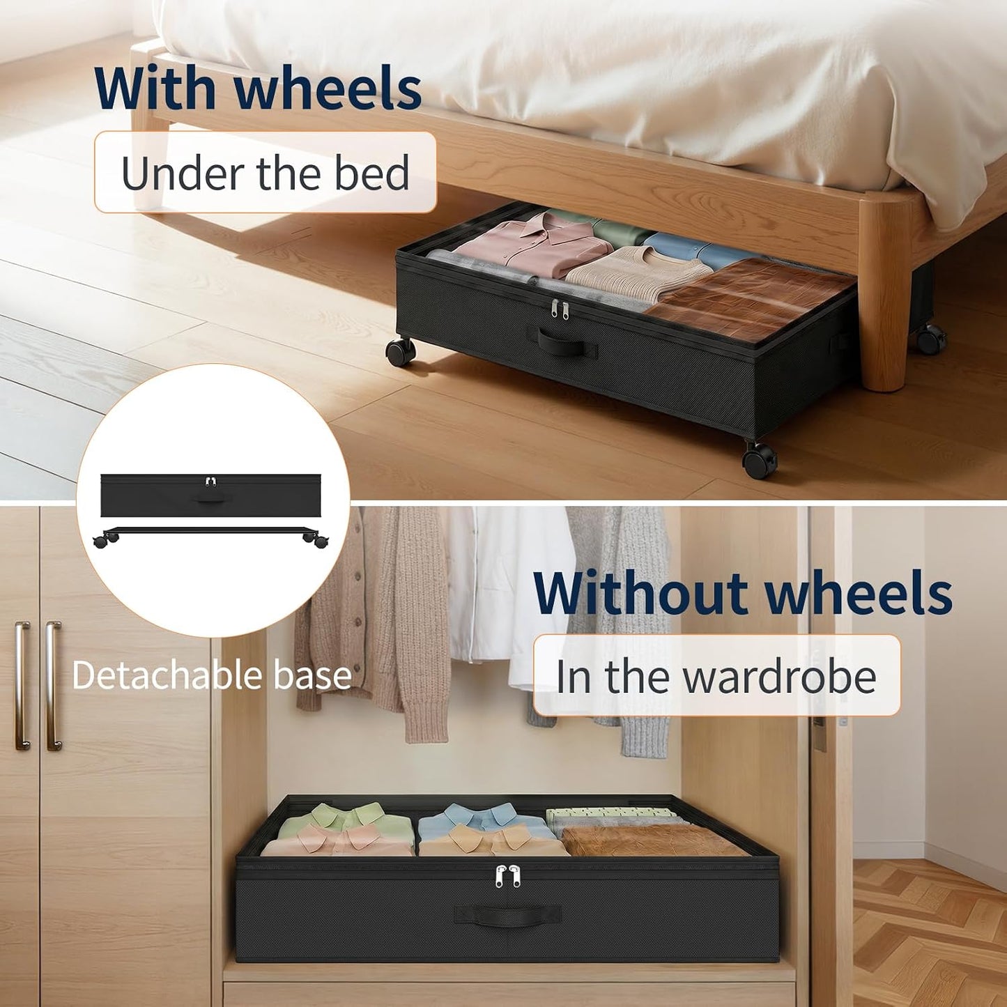 Yecaye 80L Under Bed Storage with Wheels, 2 Pack Under Bed Storage Containers with Lids for Clothes, Shoes and Blankets, Metal Rolling Underbed Storage Drawers for Bedrooms and Dorms, Grey